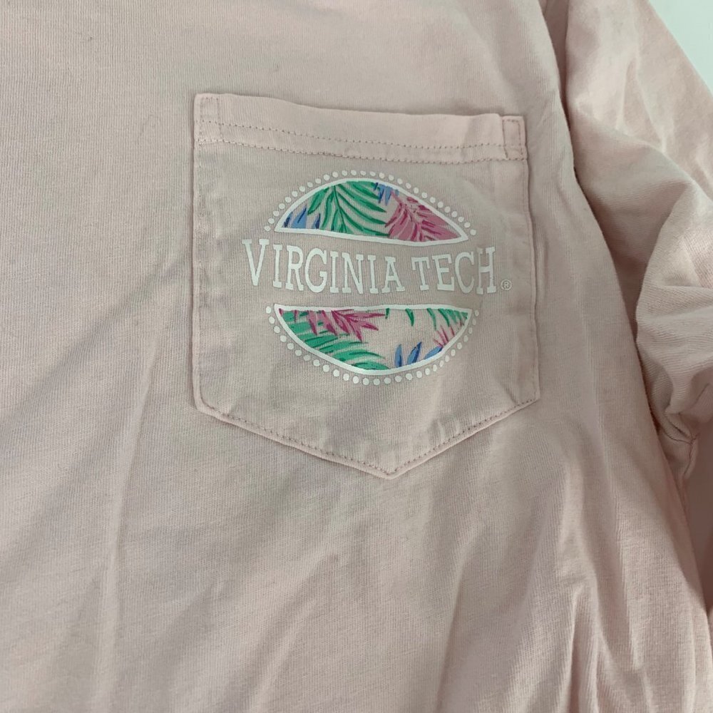 * Virginia Tech Long Sleeve Graphic Tee Pink Floral Palm Tree Size Medium - Picture 3 of 6